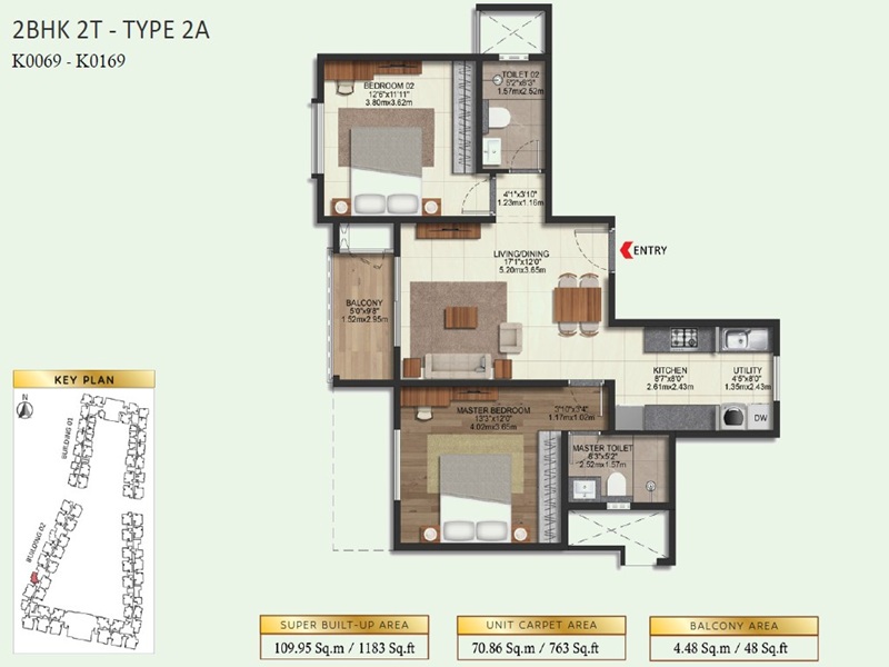 Brigade Eternia 2 BHK 1183 Sq Ft Floor Plan