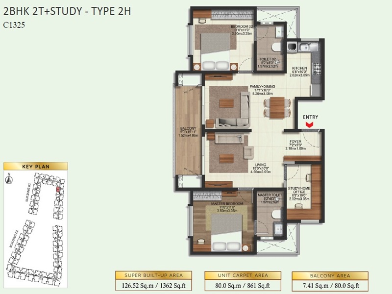 Brigade Eternia 2 BHK 1362 Sq Ft Floor Plan