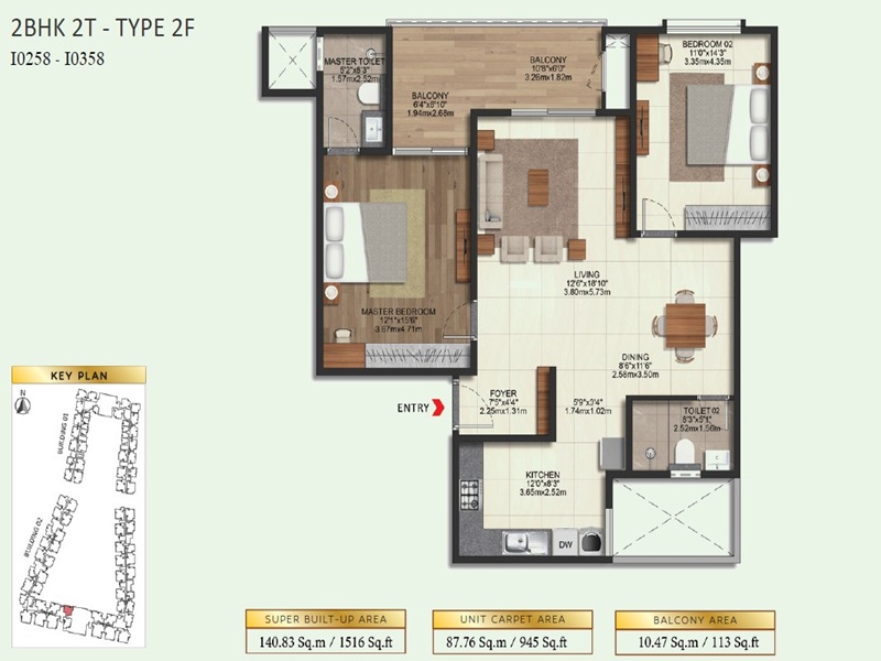 Brigade Eternia 2 BHK 1516 Sq Ft Floor Plan