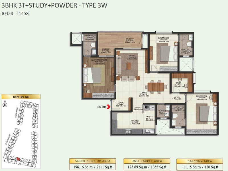 Brigade Eternia 3 BHK 2111 Sq Ft Floor Plan