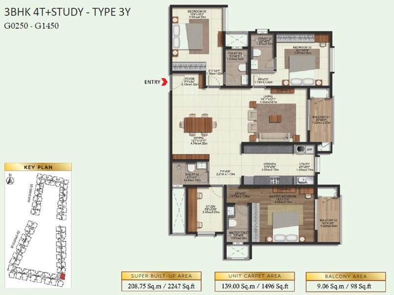 Brigade Eternia 3 BHK 2247 Sq Ft Floor Plan