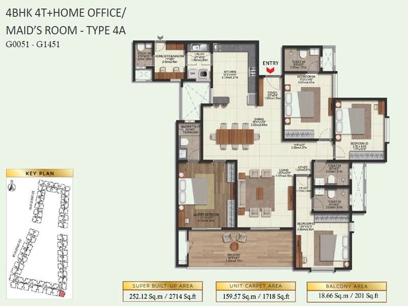 Brigade Eternia 4 BHK 2714 Sq Ft Floor Plan