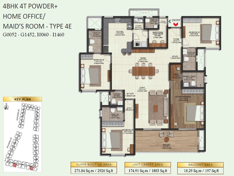 Brigade Eternia 4 BHK 2926 Sq Ft Floor Plan